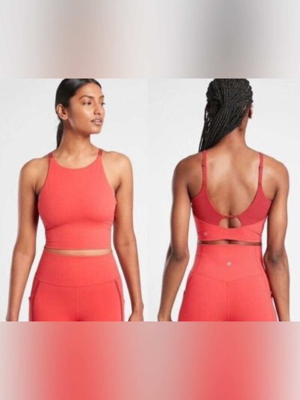 Athleta Coral Red High-Neck Sports Bra
